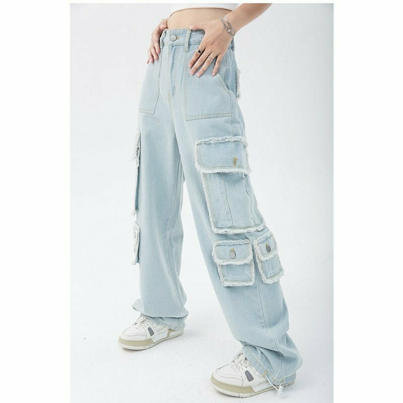 Light Blue Vintage Cargo Jeans - Y2K & 90s Fashion, Grunge, Retro, Summer & Party Outfits