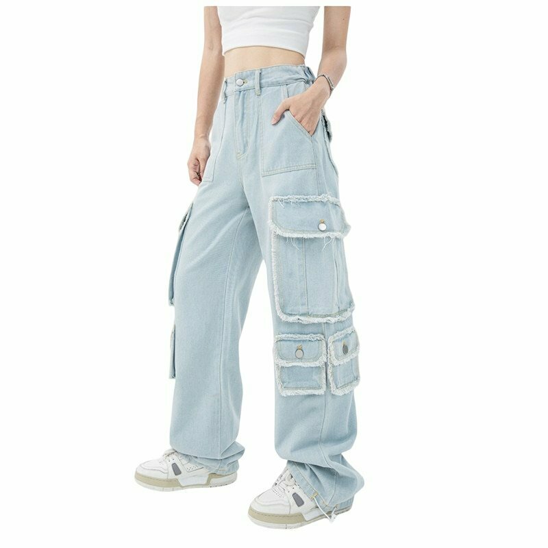 Light Blue Vintage Cargo Jeans - Y2K & 90s Fashion, Grunge, Retro, Summer & Party Outfits