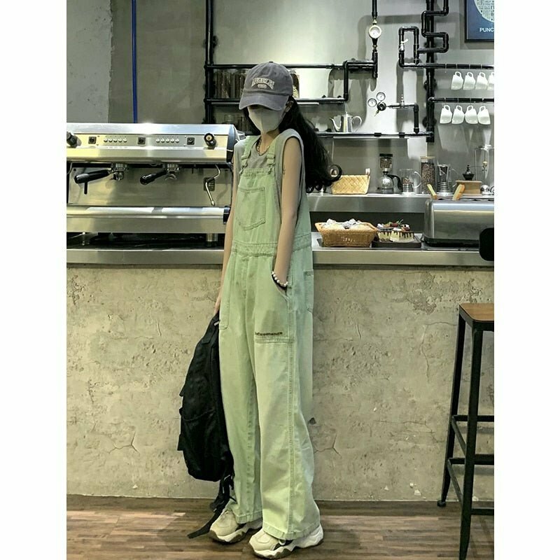 Light Green Suspender Jeans Jumpsuit - Y2K Summer Outfit, 90s Fashion, Grunge, Retro Style