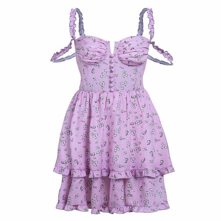 Lilac Daisy Mini Dress - Y2K Summer Outfit, 90s Fashion, Grunge, Retro Style, Y2