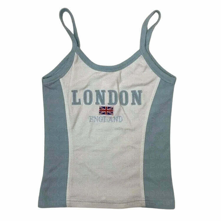 London Embroidery Y2K Tank Top - Retro 90s Fashion, Grunge, Summer Outfits, Y2K