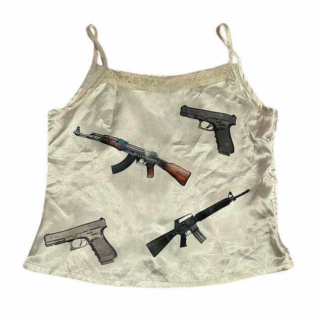 Love Roulette Gun Tank Top in White - Y2K Summer Grunge, 90s Retro, Pastel Goth, Y