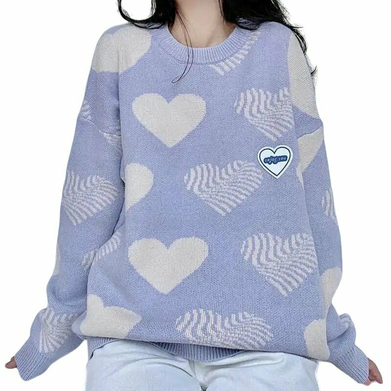 Lovely Heart Pastel Knit Sweater - Y2K Summer Grunge, 90s Retro, Baby Tees, Y