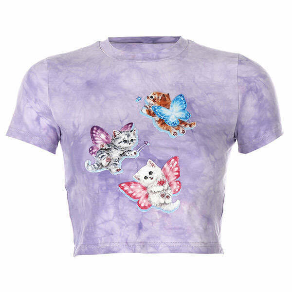 Magic Kitty Crop Top - Y2K & 90s Fashion, Grunge, Retro, Pastel Goth, Summer Out