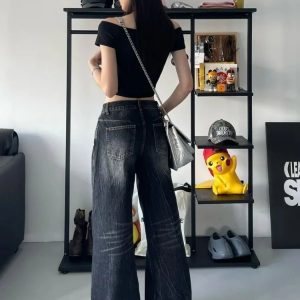 Midnight Groove Wide Leg Jeans - Y2K & 90s Fashion, Grunge, Retro, Summer & Party Out