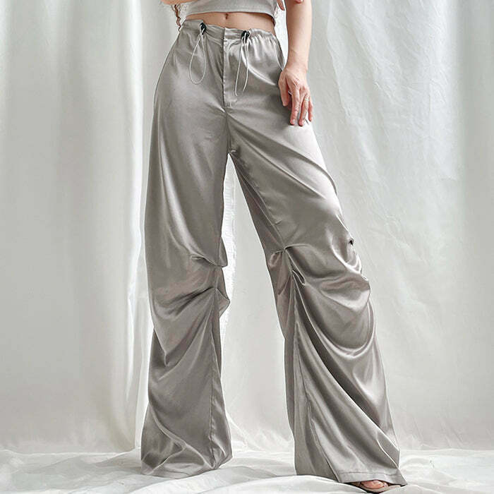 Miracle Satin Wide Pants - Y2K Summer Grunge Outfit, 90s Retro Fashion, Y2K Club &