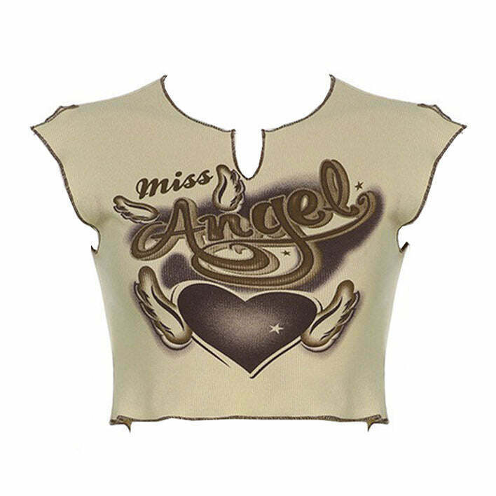 Miss Angel Ribbed Top - Y2K Summer Grunge, 90s Fashion, Retro Y2K Club & Party