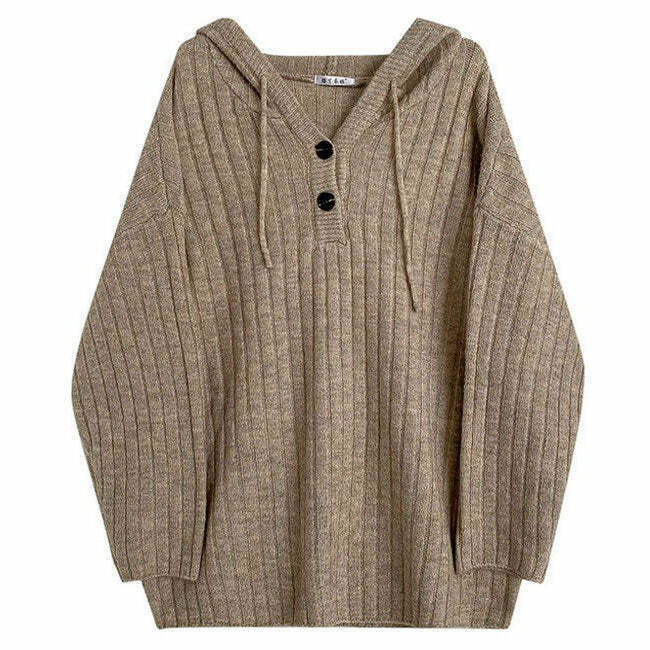 Mocha Knit Button Up Hoodie - Y2K & 90s Fashion, Grunge, Retro, Summer & Party Out