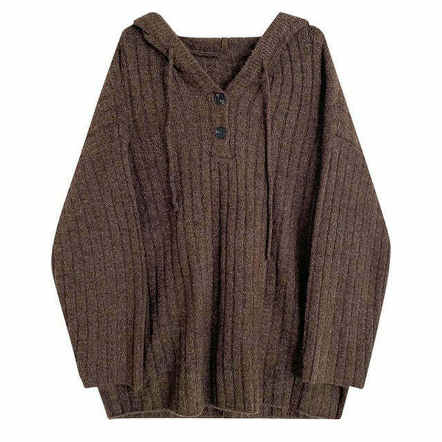 Mocha Knit Button Up Hoodie - Y2K & 90s Fashion, Grunge, Retro, Summer & Party Out