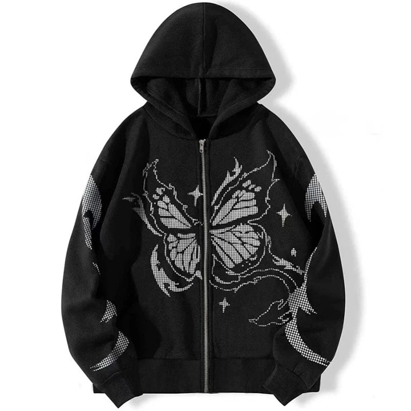 Monarch Mystique Zip Hoodie - Y2K & 90s Fashion, Grunge, Retro, Summer & Party Out