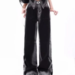 Monochrome Majesty Wide-Leg Jeans - Y2K & 90s Fashion, Grunge, Retro, Summer Out