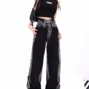 Monochrome Majesty Wide-Leg Jeans - Y2K & 90s Fashion, Grunge, Retro, Summer Out