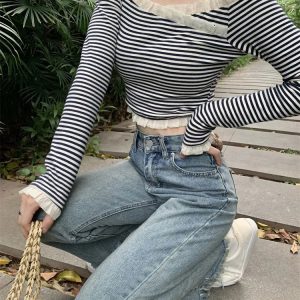 Monochrome Muse Off-Shoulder Top - Y2K Summer Grunge, 90s Fashion, Retro Party Outfit