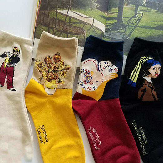 Museum Collection 4 Pack Socks - Y2K & 90s Fashion, Grunge, Retro, Pastel Goth,