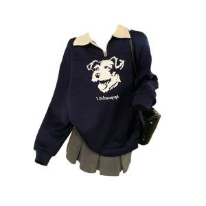 Navy Y2K Cartoon Hoodie - Retro 90s Grunge, Summer Y2K Outfits, Pastel Goth