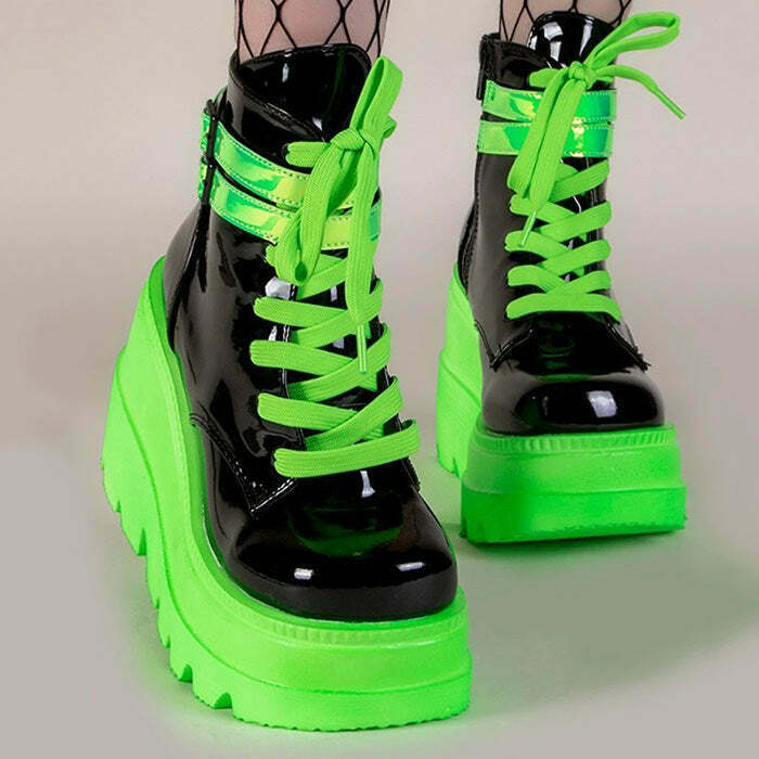 Neon Tornado Platform Boots - Y2K Grunge, 90s Fashion, Retro Style, Y2K Party