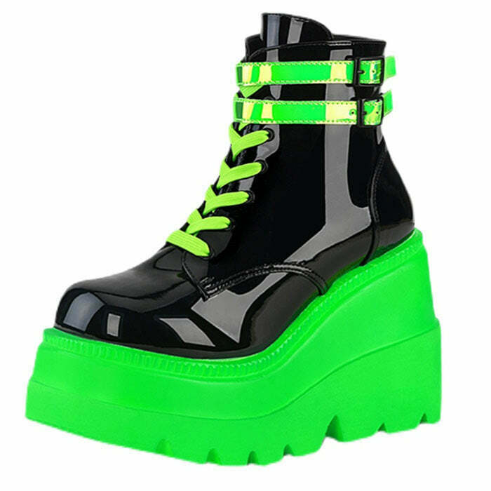 Neon Tornado Platform Boots - Y2K Grunge, 90s Fashion, Retro Style, Y2K Party