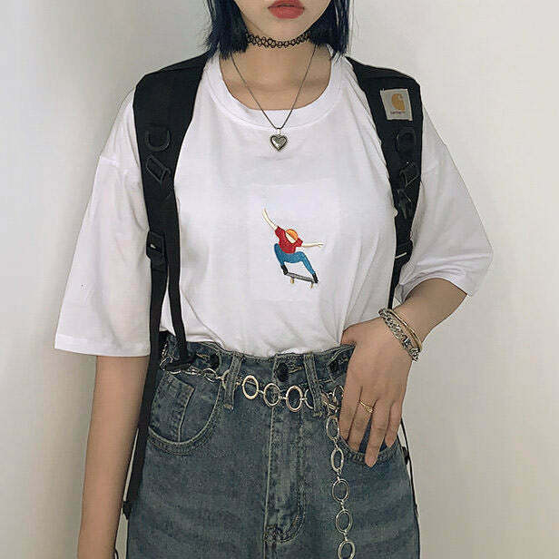 Nollie Embroidered Tee - Y2K & 90s Fashion, Grunge, Retro, Summer & Party