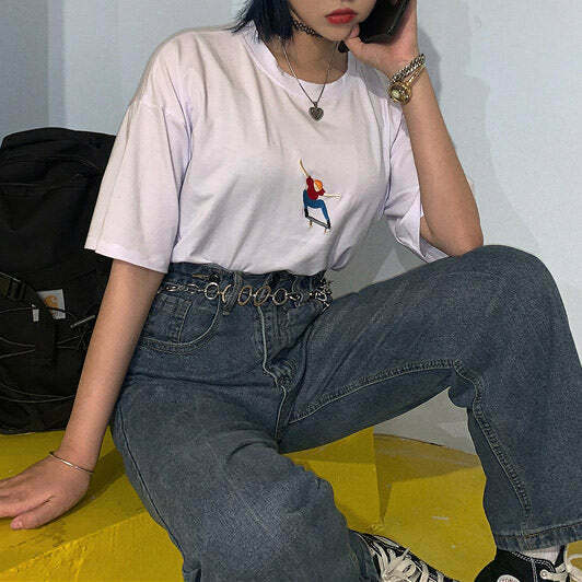 Nollie Embroidered Tee - Y2K & 90s Fashion, Grunge, Retro, Summer & Party