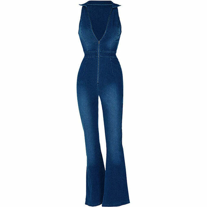 Nostalgic Y2K & 90s Denim Jumpsuit - Perfect for Grunge, Retro, and Summer