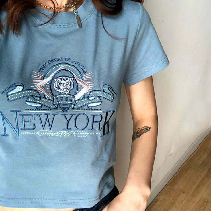 NY Embroidered Tee - Y2K & 90s Fashion, Grunge, Retro, Summer & Party Out