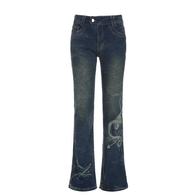 "Ocean Whispers Flare Jeans - Y2K & 90s Fashion, Grunge, Retro, Summer & Party