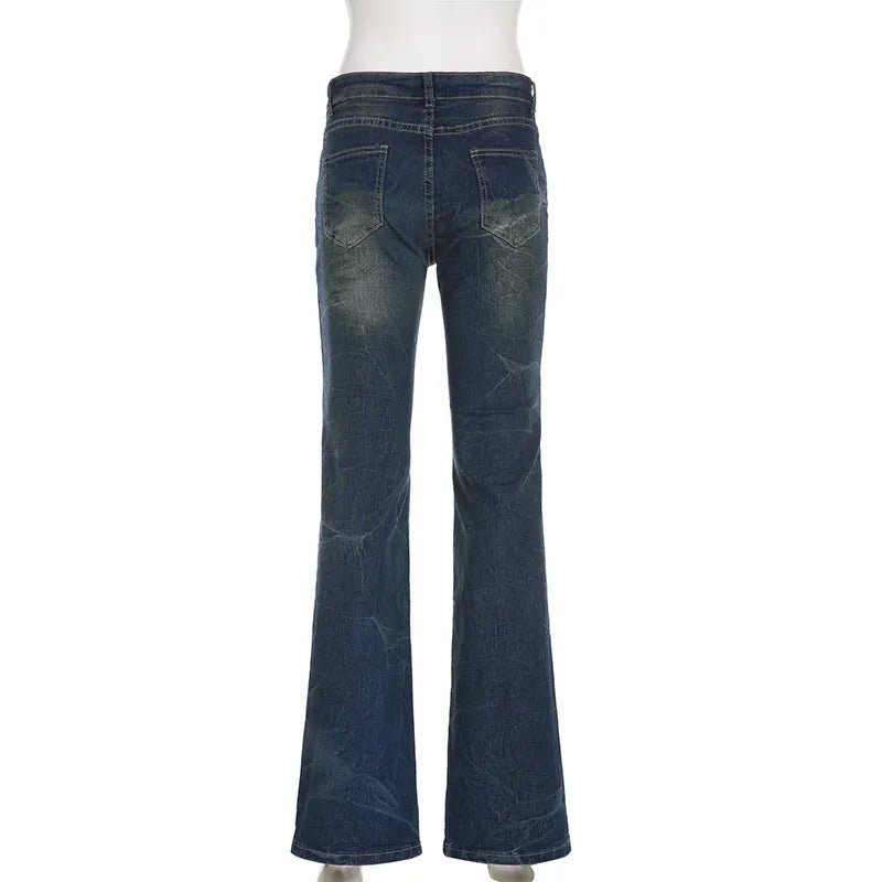 "Ocean Whispers Flare Jeans - Y2K & 90s Fashion, Grunge, Retro, Summer & Party