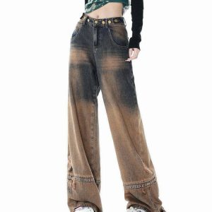 One Way Ticket Brown Aesthetic Jeans - Y2K Grunge, 90s Fashion, Retro Summer Outfit