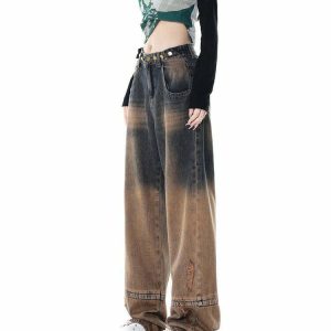 One Way Ticket Brown Aesthetic Jeans - Y2K Grunge, 90s Fashion, Retro Summer Outfit