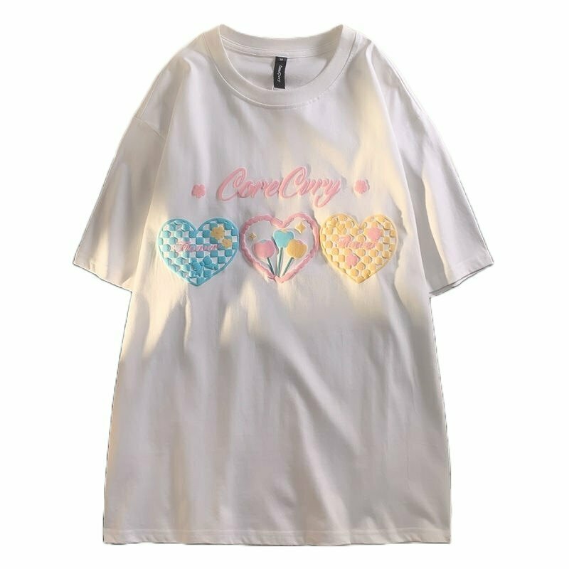 Pastel Aesthetic 3D Heart T-Shirt - Y2K Summer Grunge, 90s Retro, Baby Te