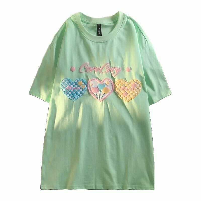 Pastel Aesthetic 3D Heart T-Shirt - Y2K Summer Grunge, 90s Retro, Baby Te