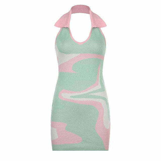 Pastel Candy Halter Dress - Y2K Summer Outfit, 90s Fashion, Grunge, Retro Style, Y