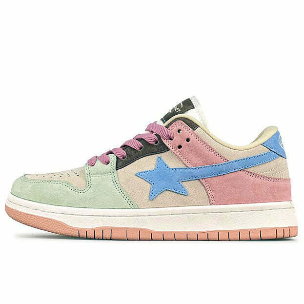 Pastel Color Block Star Sneakers - Y2K & 90s Fashion, Retro Grunge, Summer & Party Outfits