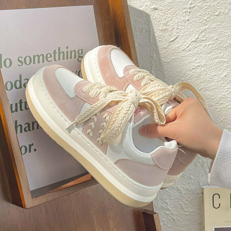 Pastel Cute Platform Flat Sneakers - Y2K & 90s Fashion, Grunge, Retro, Summer & Party Out