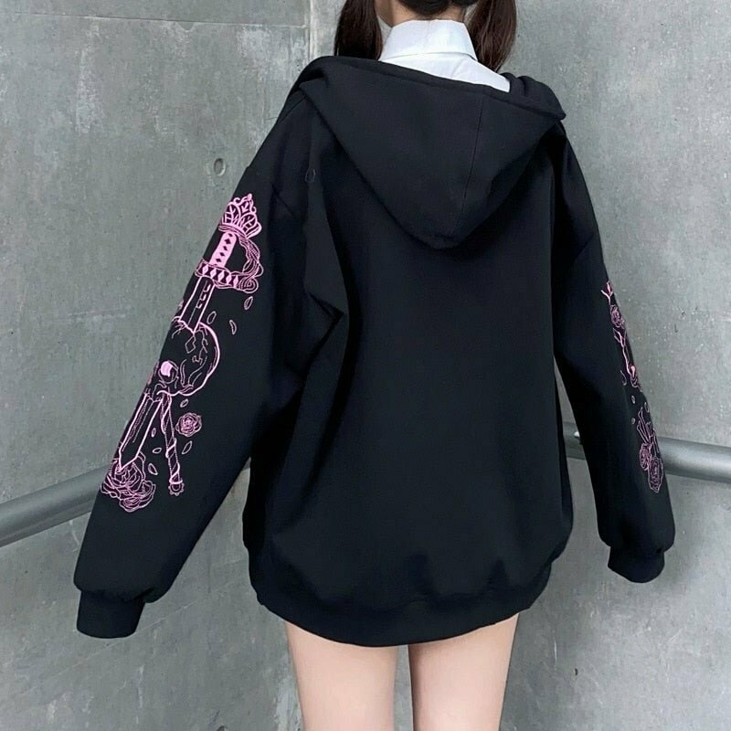 Pastel Goth Zip Up Hoodie - Y2K & 90s Fashion, Grunge, Retro, Summer & Party Out