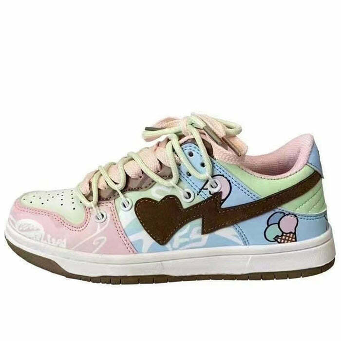 Pastel Heart Aesthetic Sneakers - Y2K & 90s Fashion, Grunge, Retro, Summer & Party Out