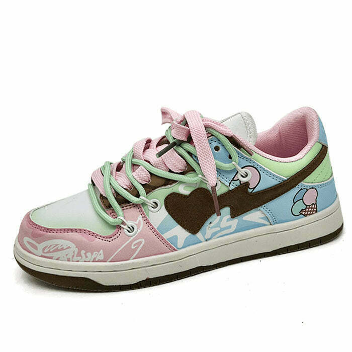 Pastel Heart Aesthetic Sneakers - Y2K & 90s Fashion, Grunge, Retro, Summer & Party Out