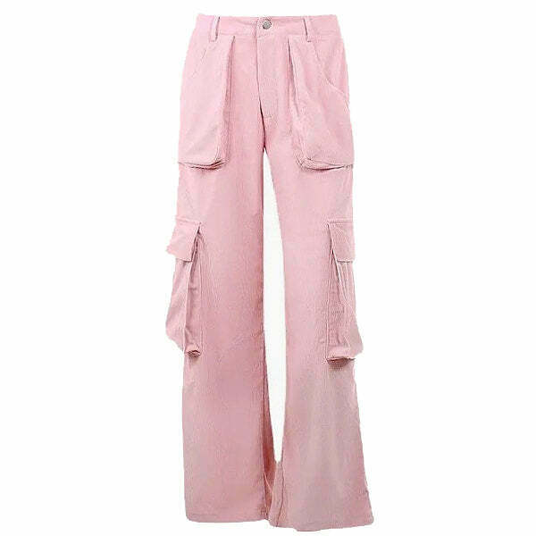 Pastel Pink Cargo Pants - Y2K Summer Grunge Outfit, 90s Fashion, Retro Style, Y2K