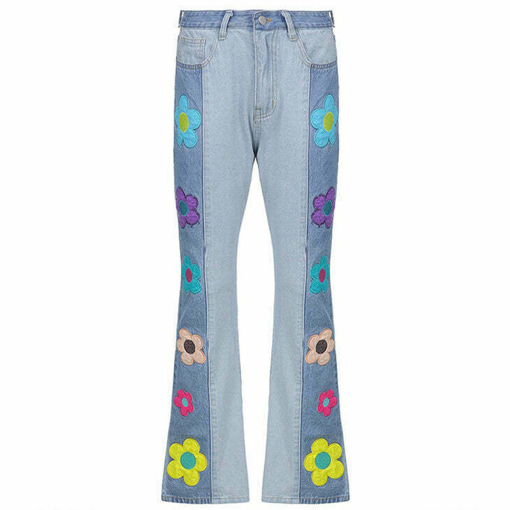 Peace & Petals Indie Kid Jeans - Y2K & 90s Fashion, Grunge, Retro, Summer & Party