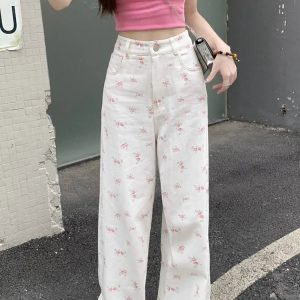 Petal Waltz Wide-Leg Trousers - Y2K & 90s Fashion, Grunge, Retro,