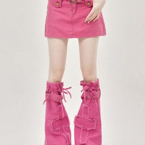 Pink Y2K Mini Skirt & Leg Warmers Set - Retro 90s Grunge, Summer Party, Club Out