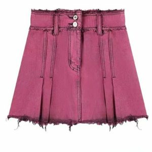 Pink Y2k Pleated Denim Mini Skirt - 90s Grunge, Retro, Summer, Party, and Club