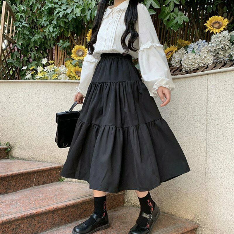 Preppy Black Long Skirts - Y2K & 90s Fashion, Grunge, Retro, Summer & Party Out