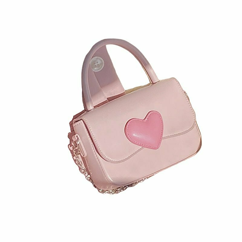 Preppy Pink Heart Shoulder Bag - Y2K & 90s Fashion, Grunge, Retro, Pastel Goth,