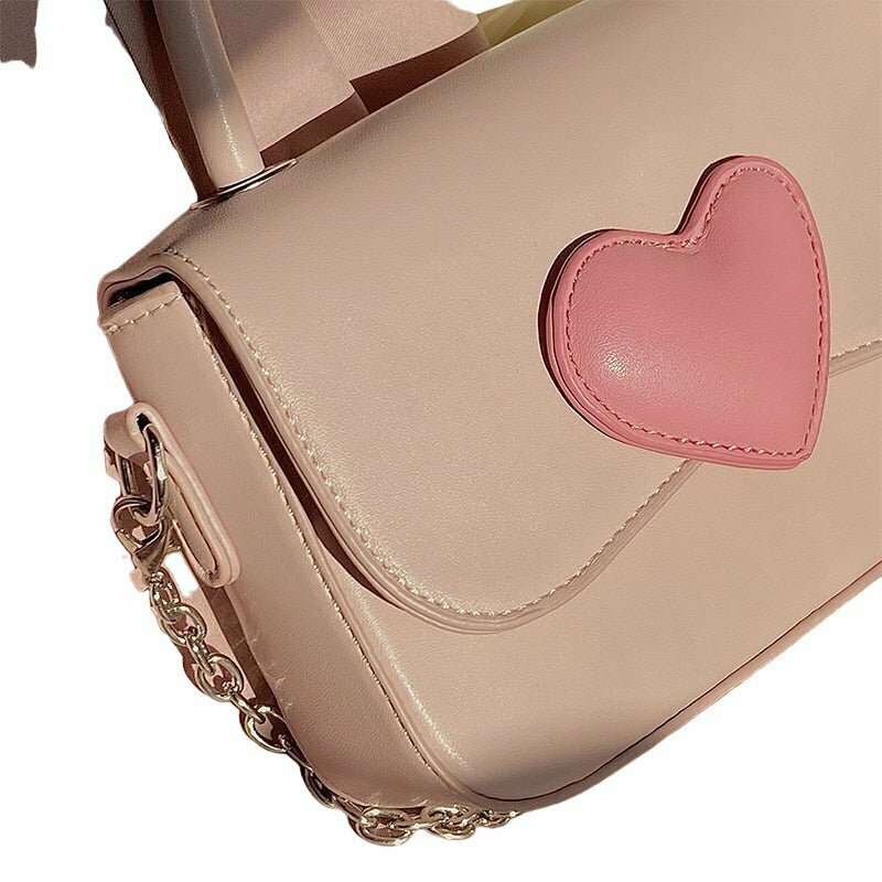 Preppy Pink Heart Shoulder Bag - Y2K & 90s Fashion, Grunge, Retro, Pastel Goth,