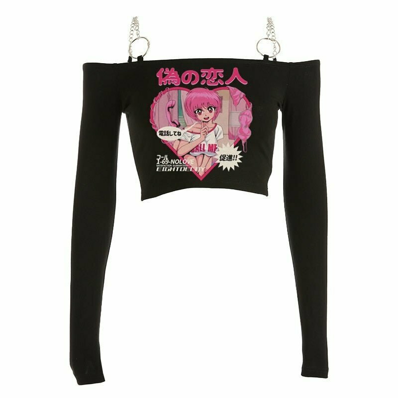 Punk Y2k Pastel Goth Long Sleeve Crop Tops - Retro 90s Grunge Summer Outfits for Women