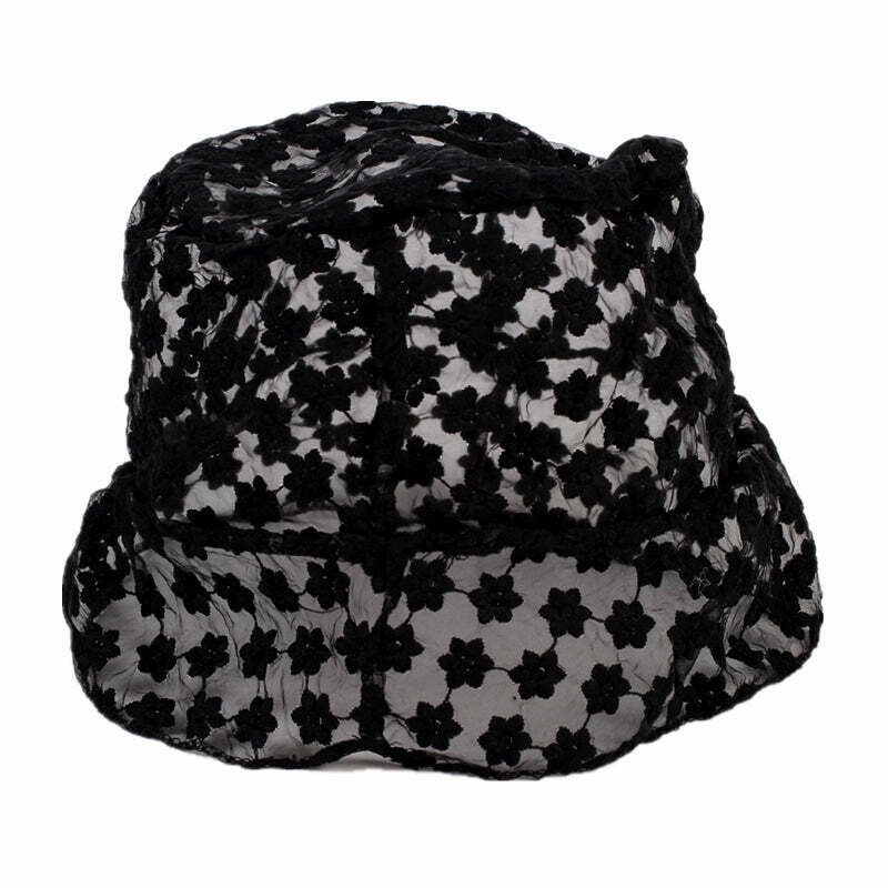 Pure Nocturne Lace Bucket Hat - Y2K & 90s Fashion, Grunge, Retro, Gothic, Summer