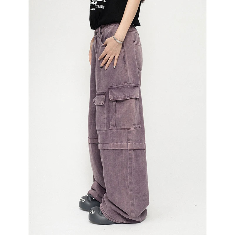 Purple High Waist Vintage Denim Pants - Y2K Streetwear Fashion