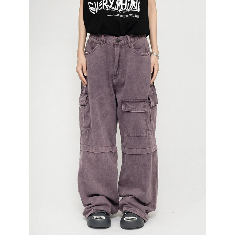 Purple High Waist Vintage Denim Pants - Y2K Streetwear Fashion