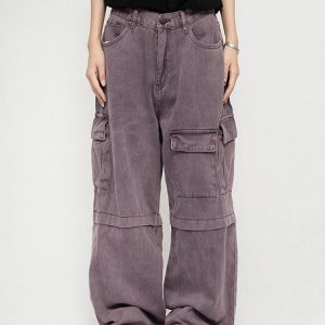 Purple High Waist Vintage Denim Pants - Y2K Streetwear Fashion